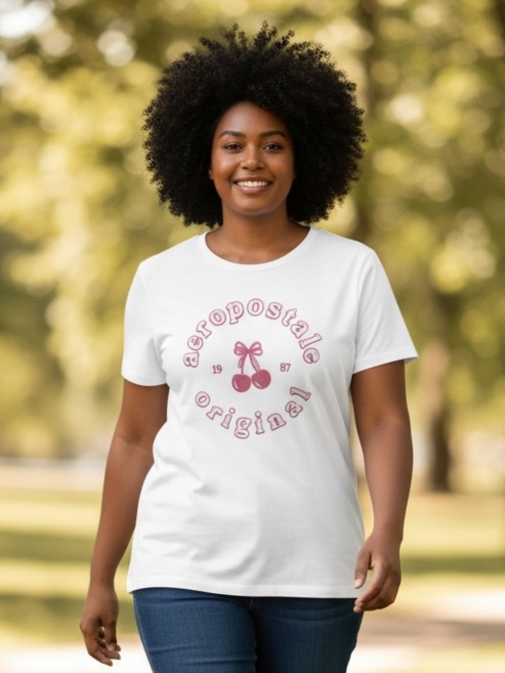 NWT Cherry Graphic Aeropostale White Boxy Fit Crew T-Shirt Size M